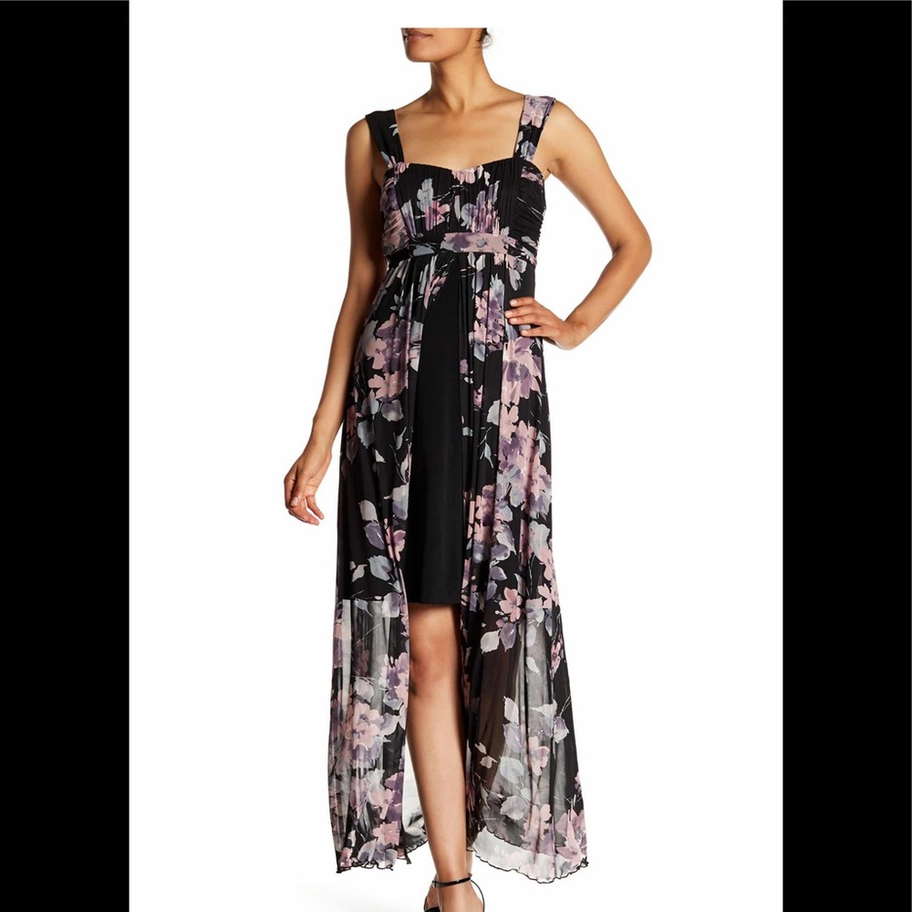 Connected apparel mesh overlay maxi dress